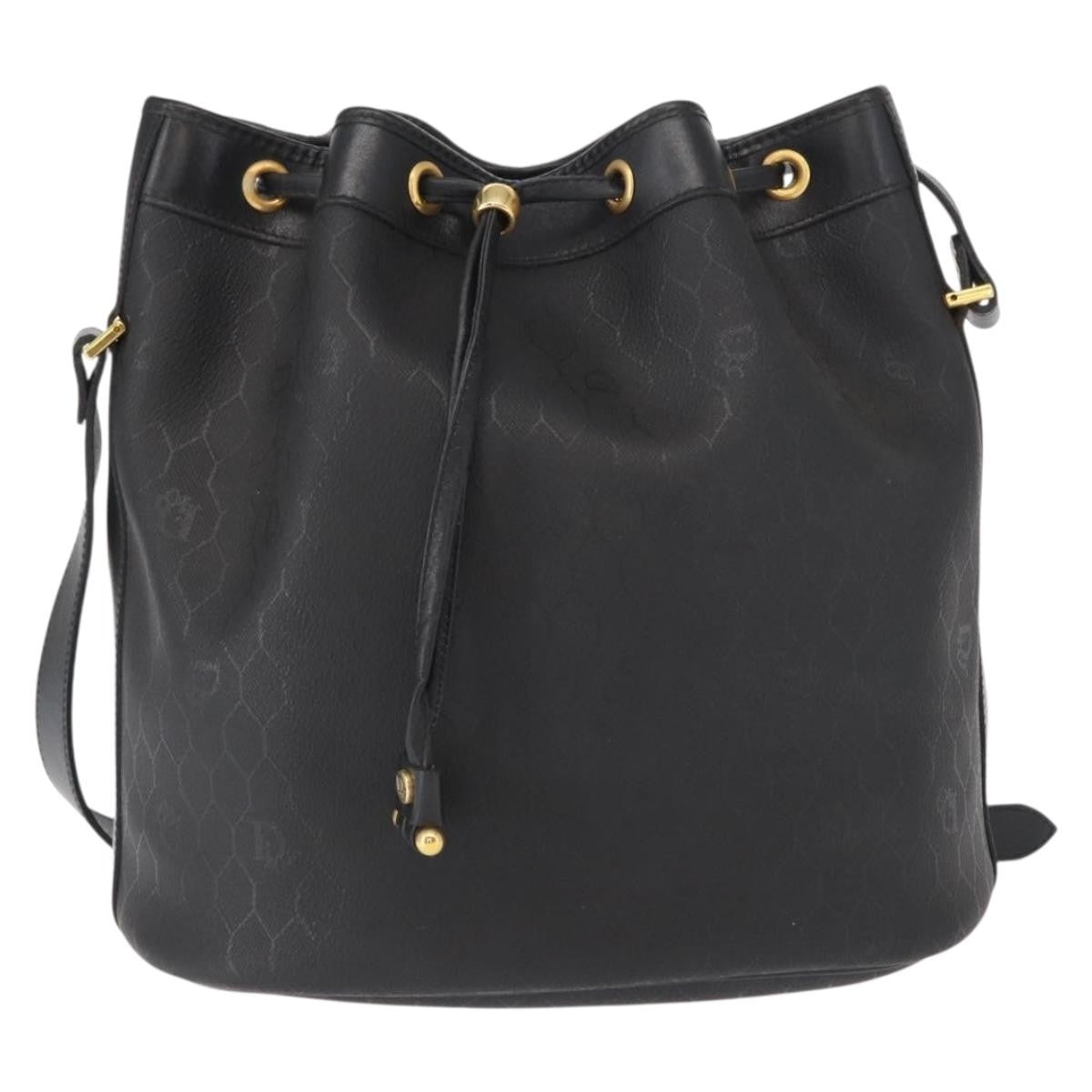 Dior Christian Dior Honeycomb Canvas Shoulder Bag PVC Black Gold Authentic 161139