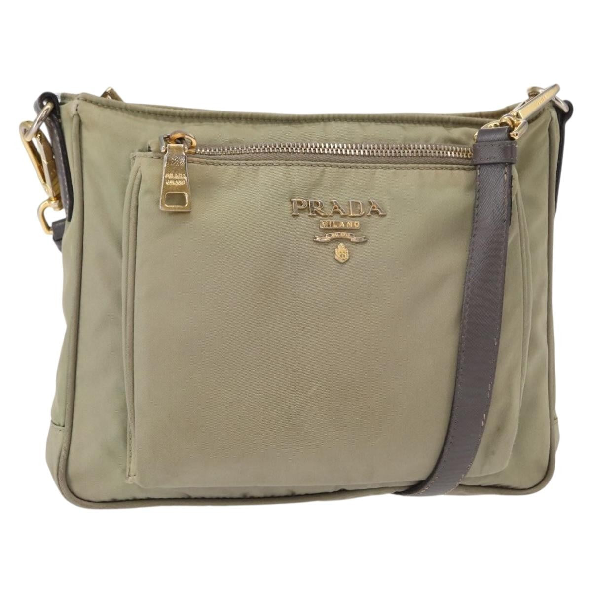 Prada PRADA Shoulder Bag Nylon Leather Beige Gold Authentic SW1841
