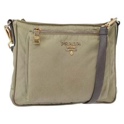 Prada PRADA Shoulder Bag Nylon Leather Beige Gold Authentic SW1841