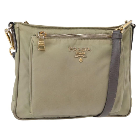 Prada PRADA Shoulder Bag Nylon Leather Beige Gold Authentic SW1841