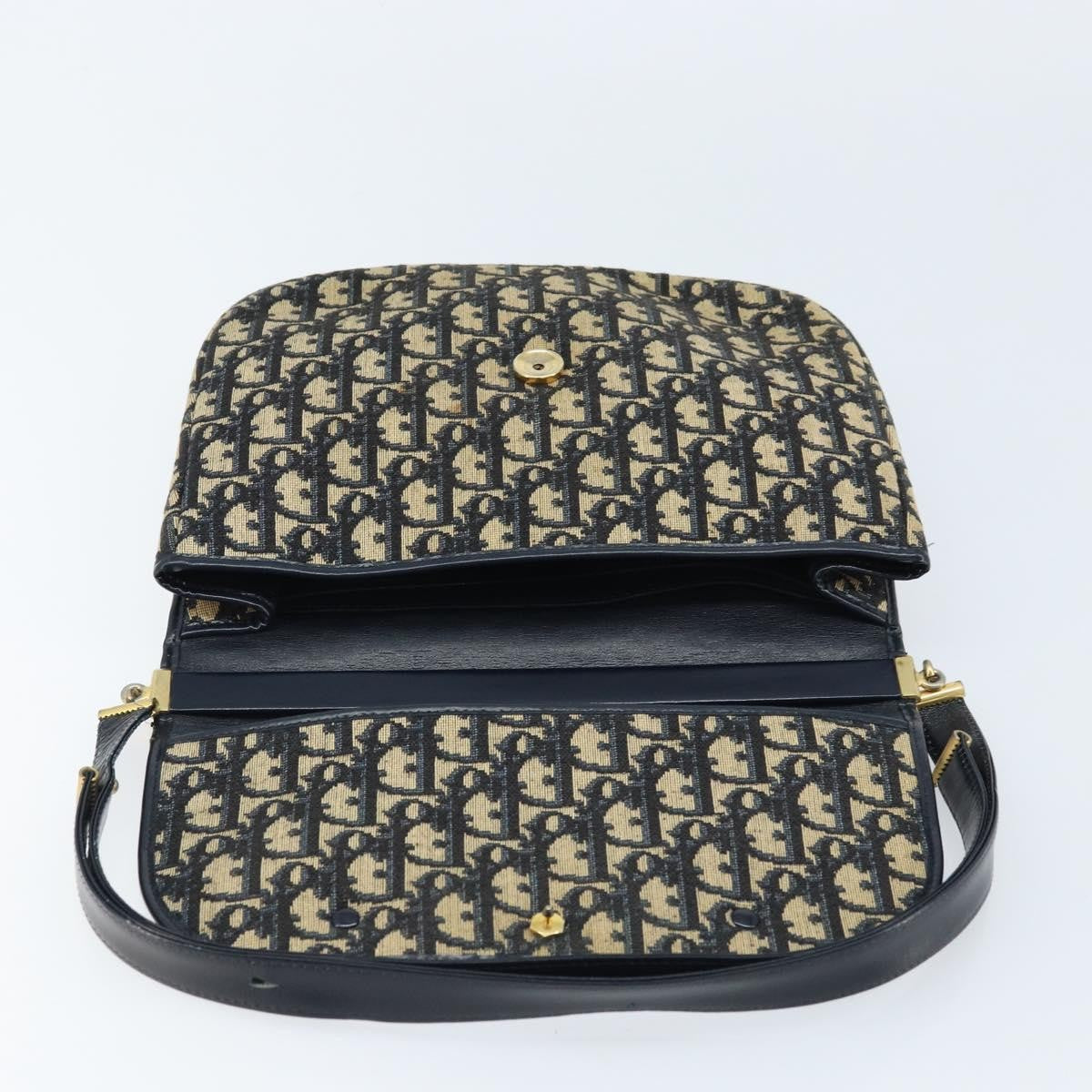 Dior Christian Dior Trotter Canvas Shoulder Bag Navy Gold Authentic gh1790