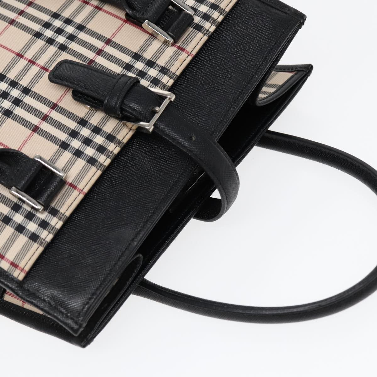 Burberry BURBERRY Nova Check Hand Bag Canvas Beige Black Authentic am6710