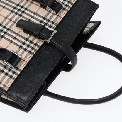 Burberry BURBERRY Nova Check Hand Bag Canvas Beige Black Authentic am6710