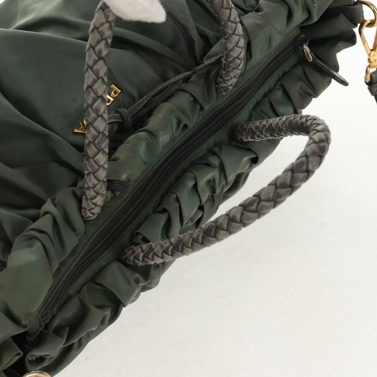 Prada PRADA Hand Bag Nylon 2way Green Gold Authentic 157145