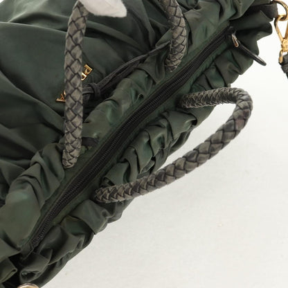 Prada PRADA Hand Bag Nylon 2way Green Gold Authentic 157145