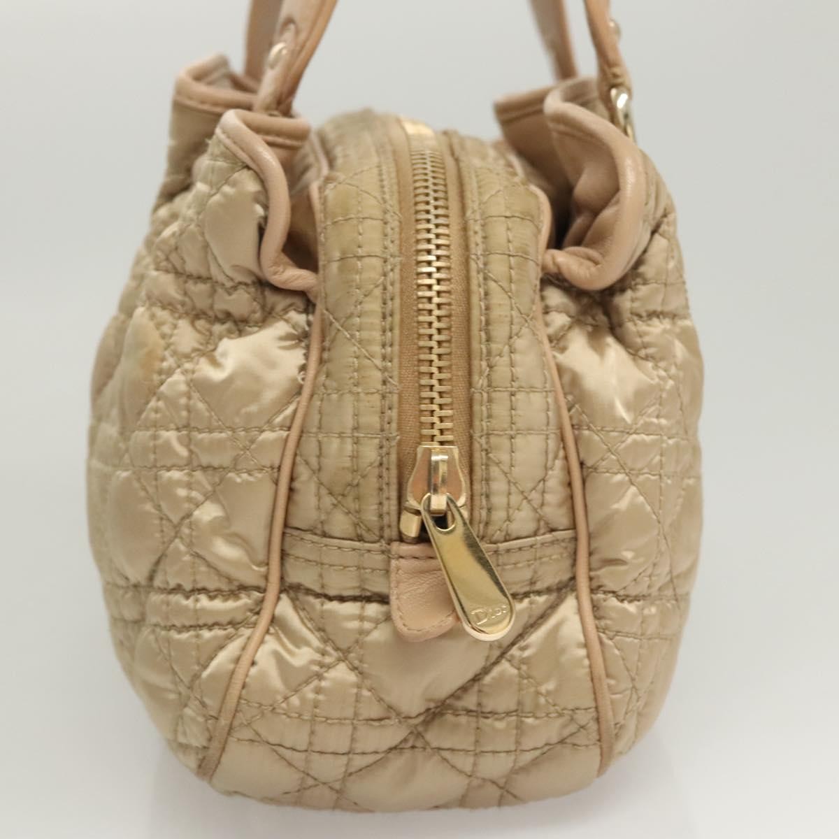 Dior Christian Dior Canage Hand Bag Nylon Beige Gold Authentic mr1376