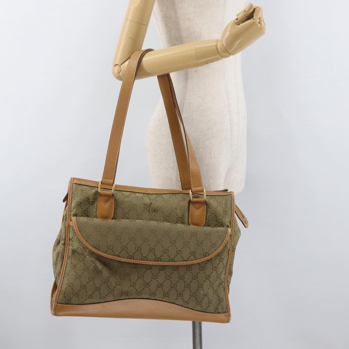 Gucci GUCCI GG Canvas Tote Bag Khaki Gold Authentic 178301