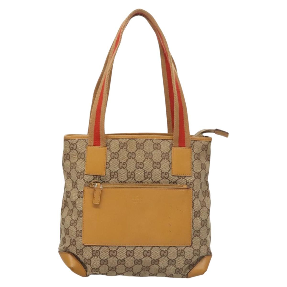 Gucci GUCCI GG Canvas Tote Bag Beige Silver 019 0402 Authentic th5862