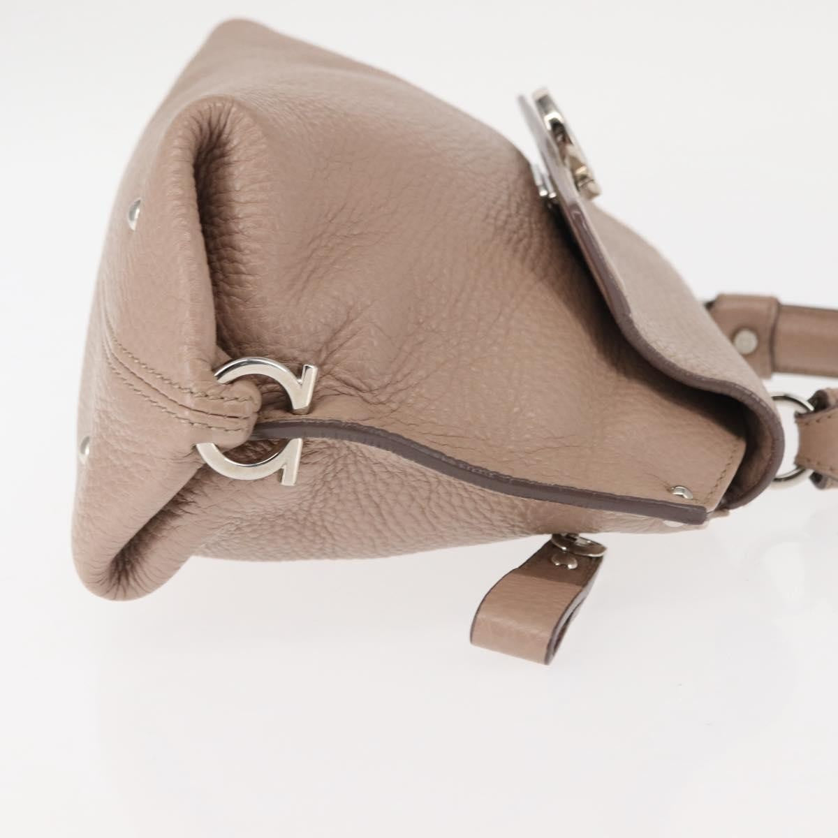 Salvatore Ferragamo Salvatore Ferragamo Gancini Sophia Hand Bag Leather Beige Silver Authentic 145498