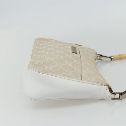 Gucci GUCCI GG Canvas Bamboo Hand Bag Silver Beige 001 3870 Authentic mr2402
