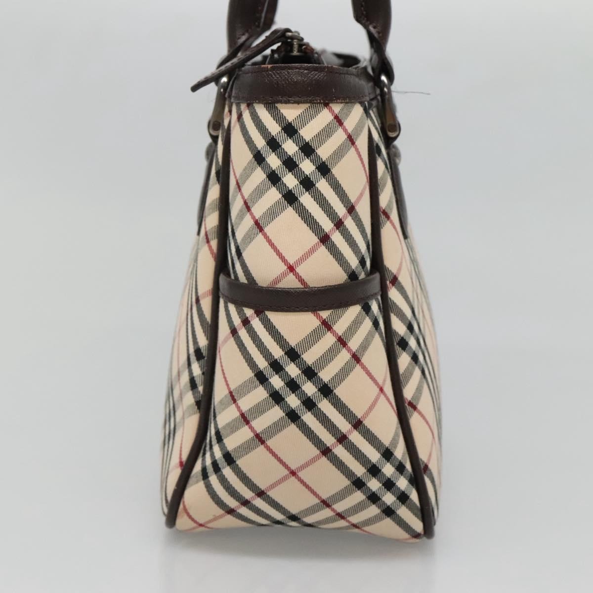 Burberry BURBERRY Nova Check Hand Bag Canvas Beige Silver Authentic ep9645