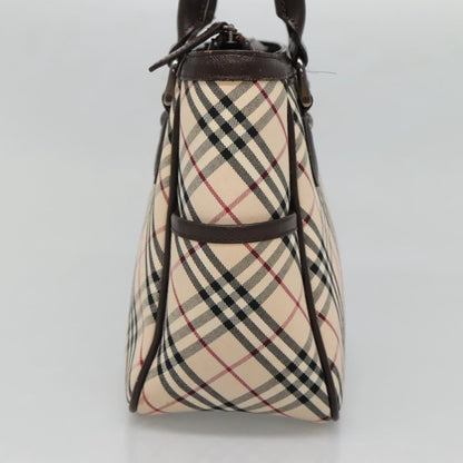 Burberry BURBERRY Nova Check Hand Bag Canvas Beige Silver Authentic ep9645