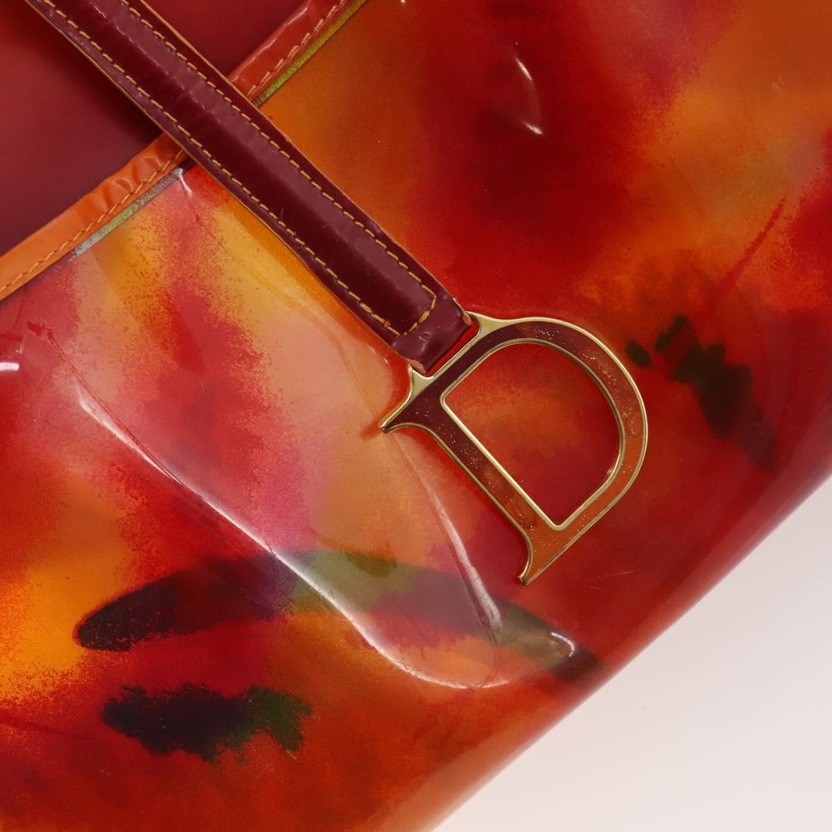 Dior Christian Dior Hand Bag Vinyl Orange Authentic 177521