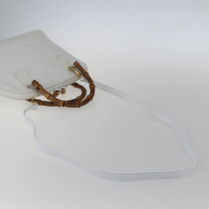 Gucci GUCCI Bamboo Hand Bag Leather White Gold Authentic ki6188