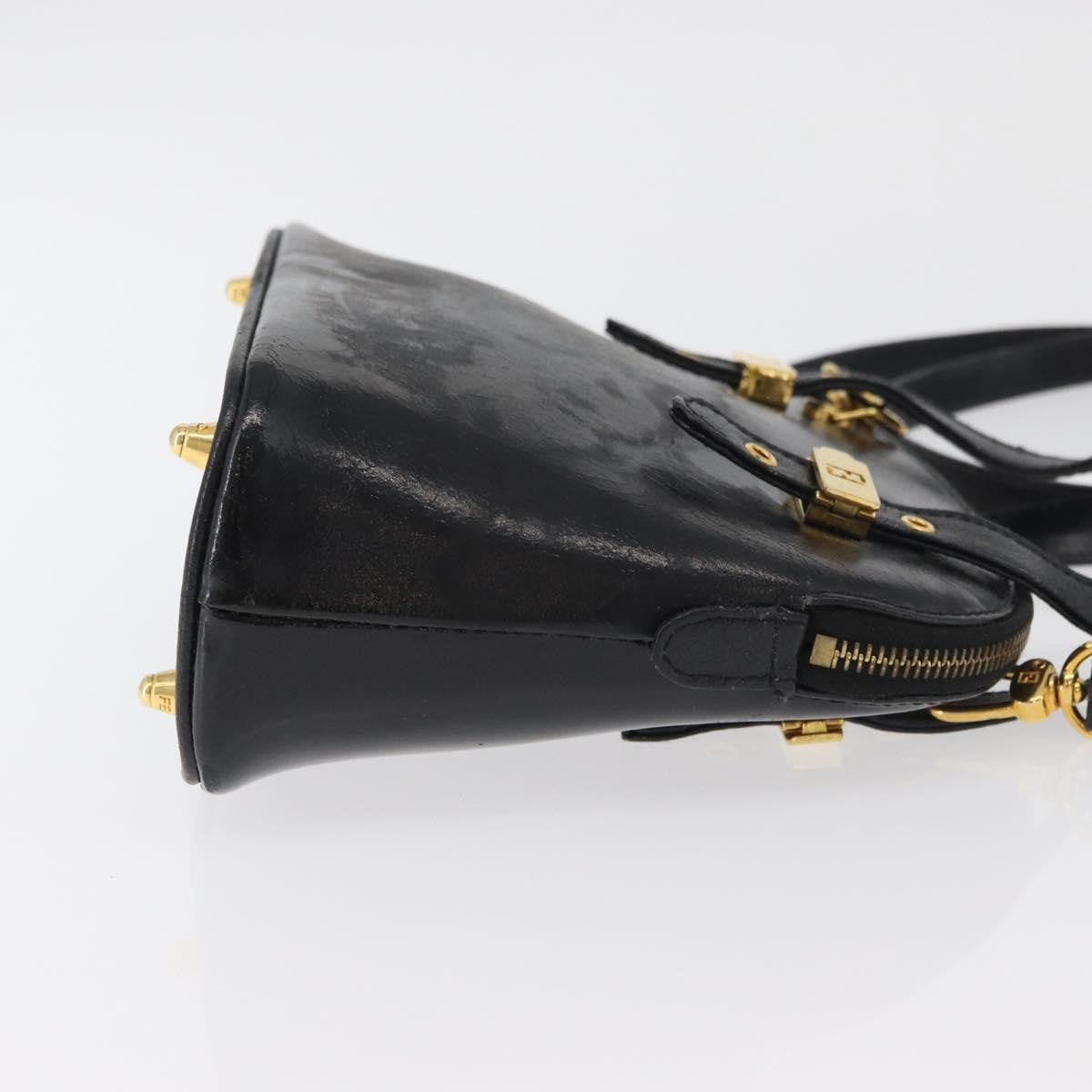 Fendi FENDI Hand Bag Patent leather 2way Black Gold Authentic ti3390