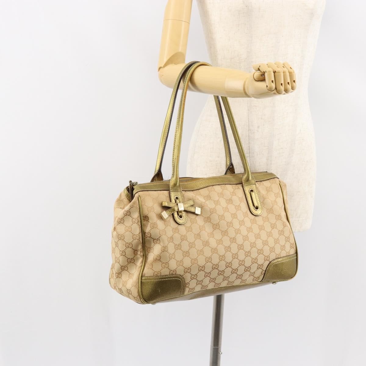 Gucci GUCCI GG Canvas Shoulder Bag Beige Gold 177052 Authentic 121395