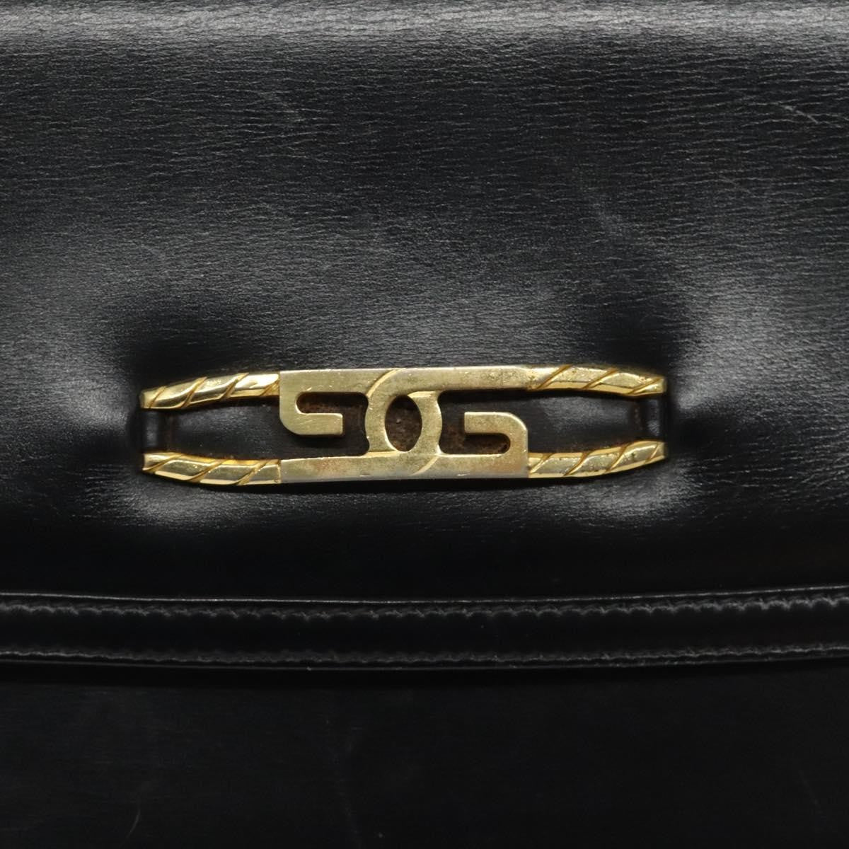 Gucci GUCCI Chain Shoulder Bag Leather Black Gold Authentic 121927