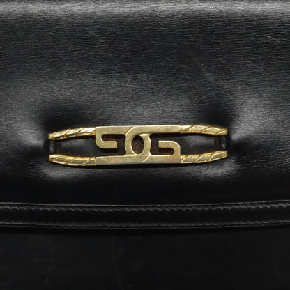 Gucci GUCCI Chain Shoulder Bag Leather Black Gold Authentic 121927