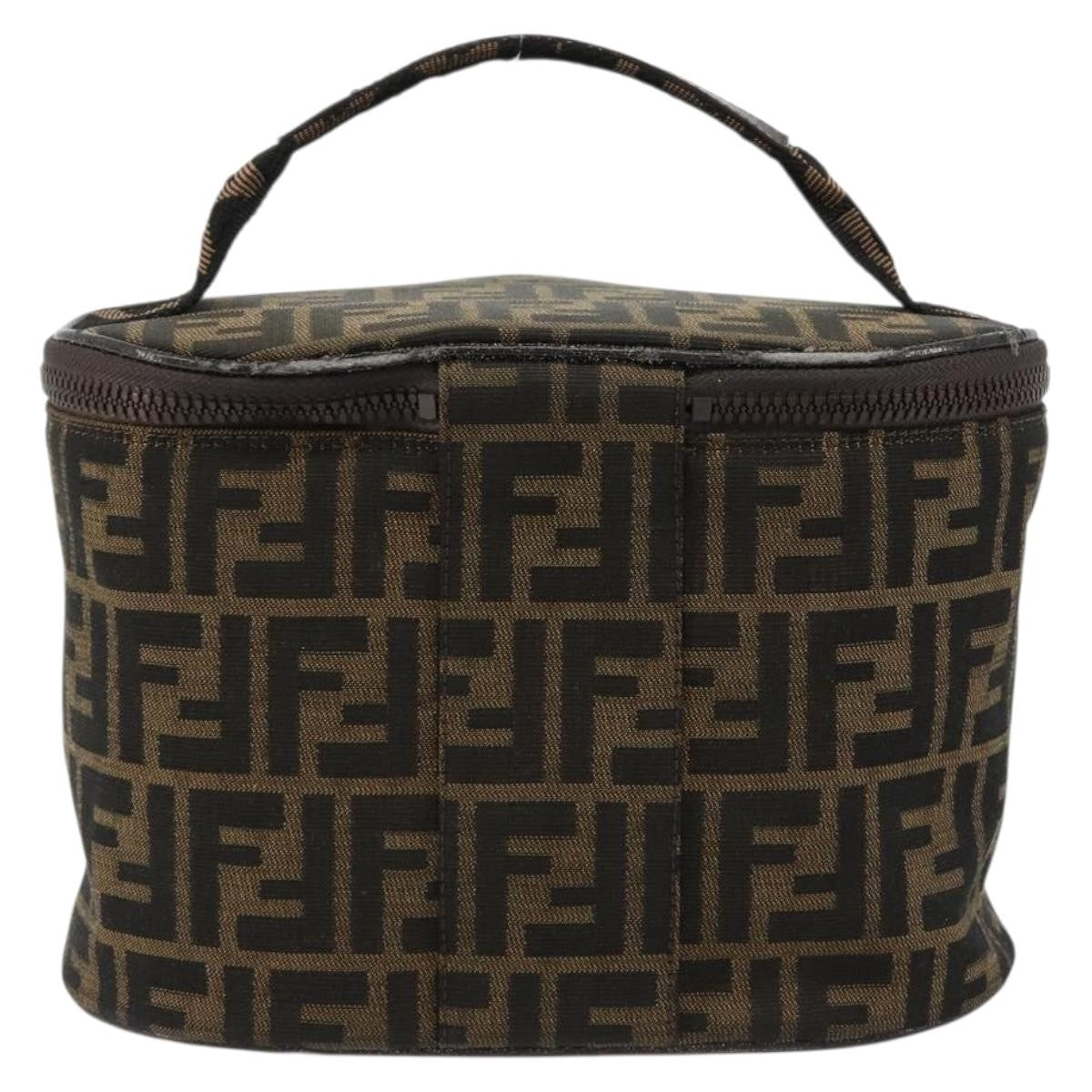 Fendi FENDI Zucca Canvas Vanity Hand Bag Black Brown Authentic 180329