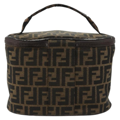 Fendi FENDI Zucca Canvas Vanity Hand Bag Black Brown Authentic 180329