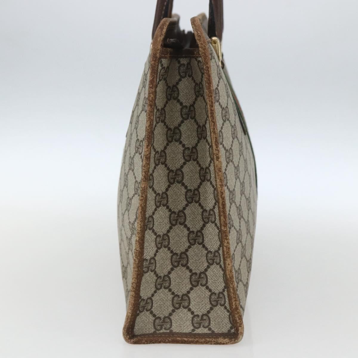 Gucci GUCCI GG Supreme Web Sherry Line Hand Bag PVC Beige Gold 010 378 Authentic 162305