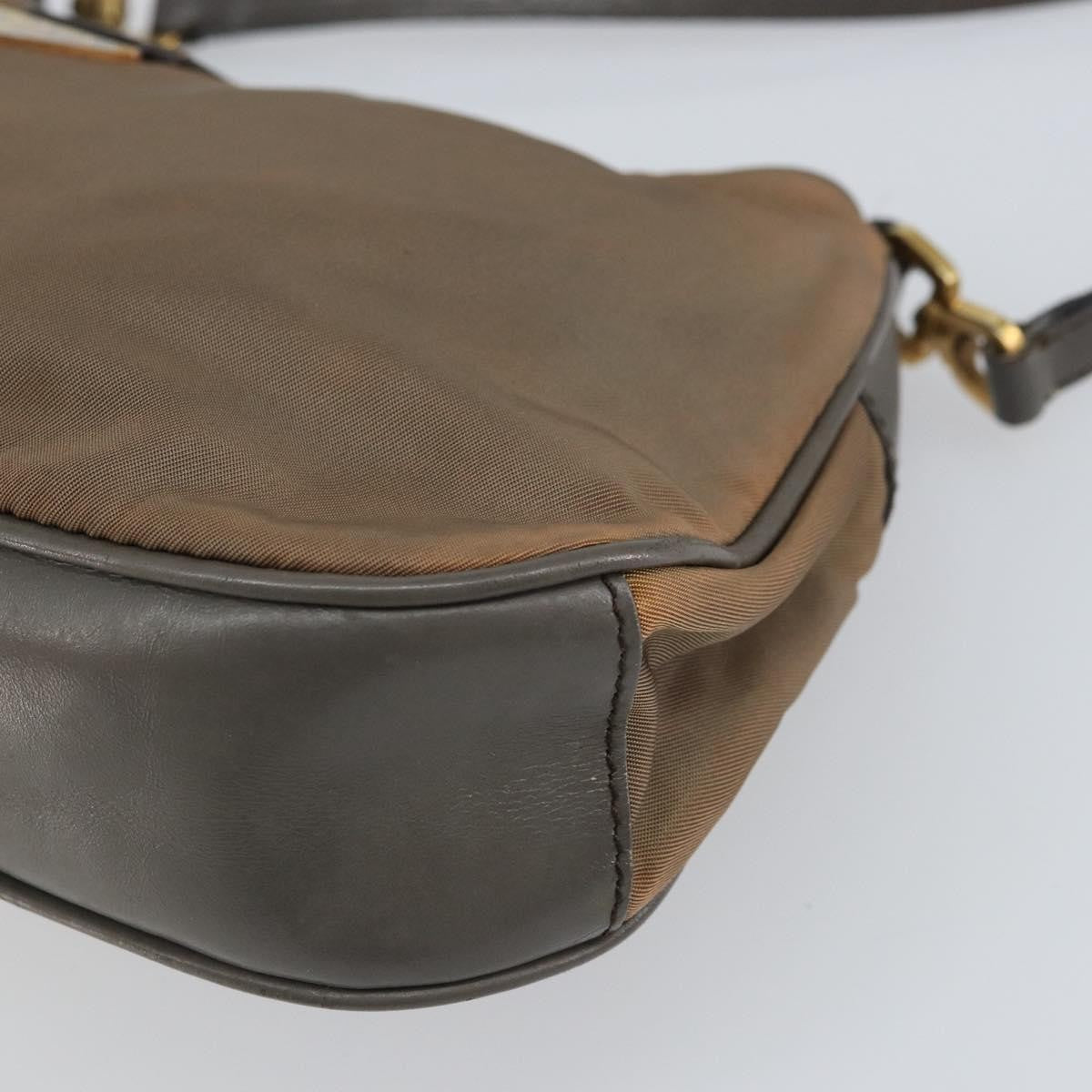 Prada PRADA Hand Bag Nylon Leather Gold Brown Authentic mr1761