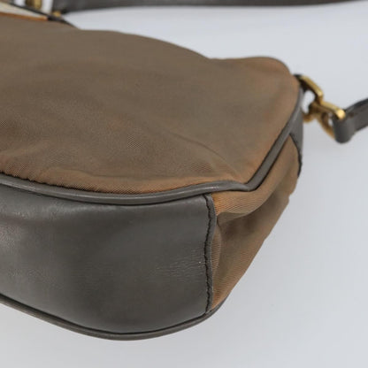 Prada PRADA Hand Bag Nylon Leather Gold Brown Authentic mr1761