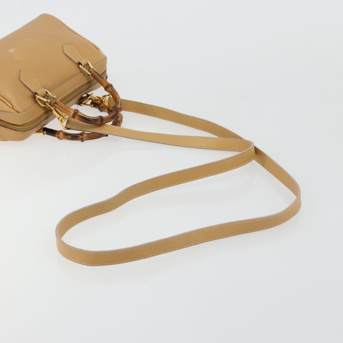 Gucci GUCCI Bamboo Hand Bag Leather 2way Beige Gold Authentic 181116