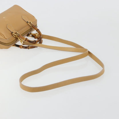 Gucci GUCCI Bamboo Hand Bag Leather 2way Beige Gold Authentic 181116