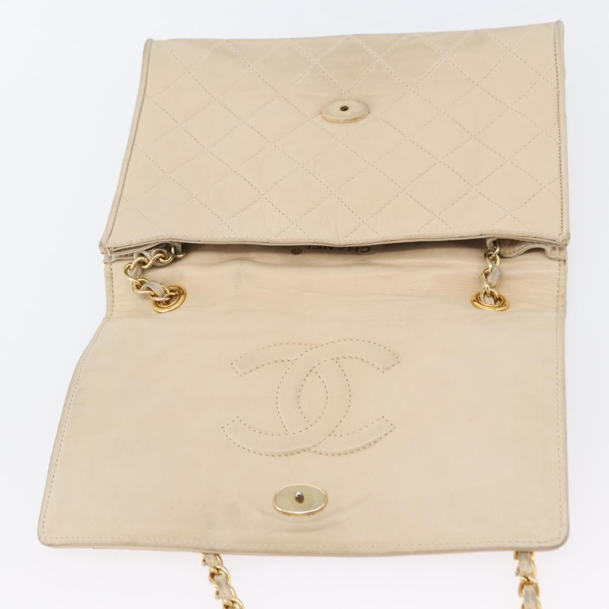 Chanel CHANEL Matelasse Chain Shoulder Bag Lamb Skin Beige Gold CC Authentic BA10672