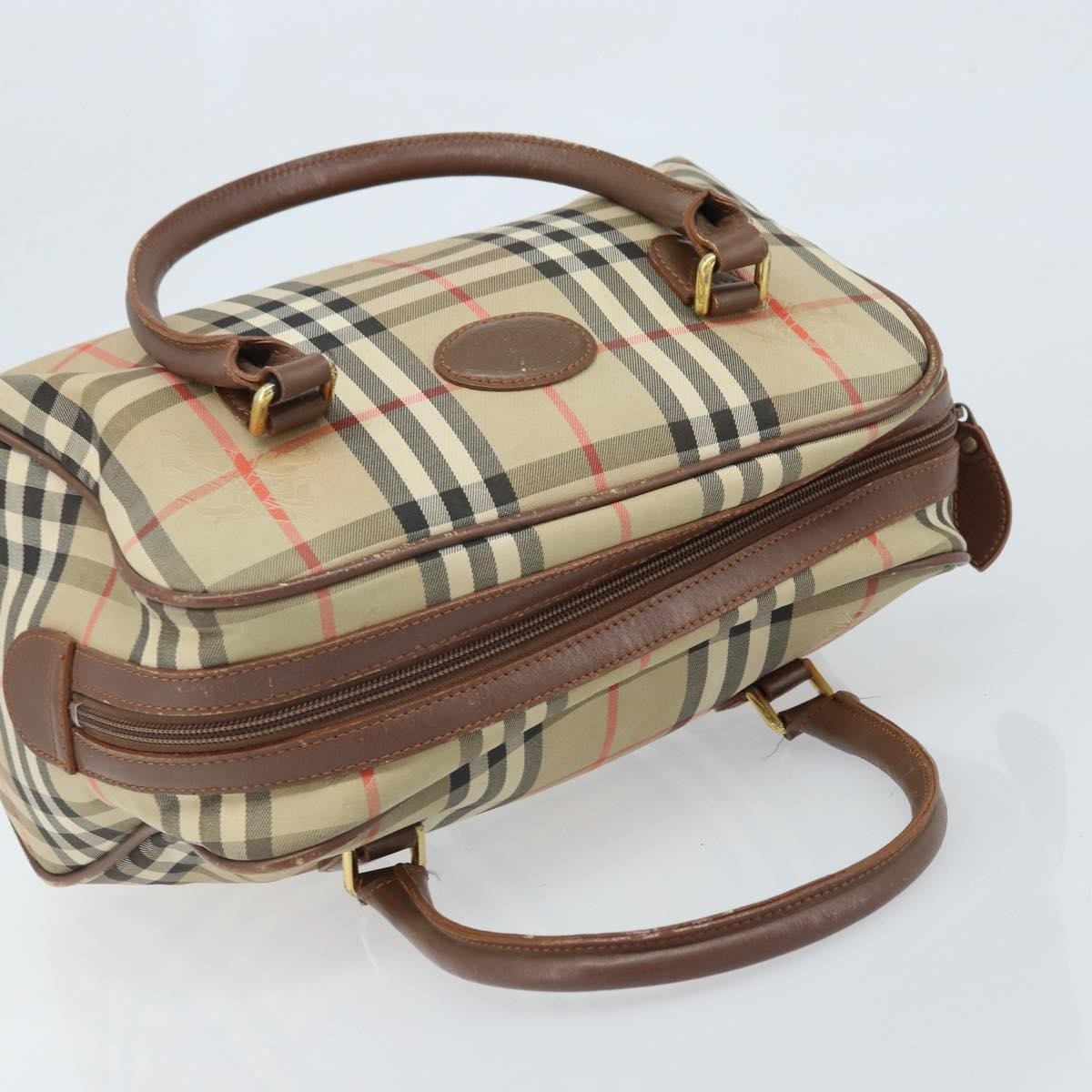 Burberry BURBERRY Nova Check Hand Bag Canvas Gold Beige Authentic bs33928