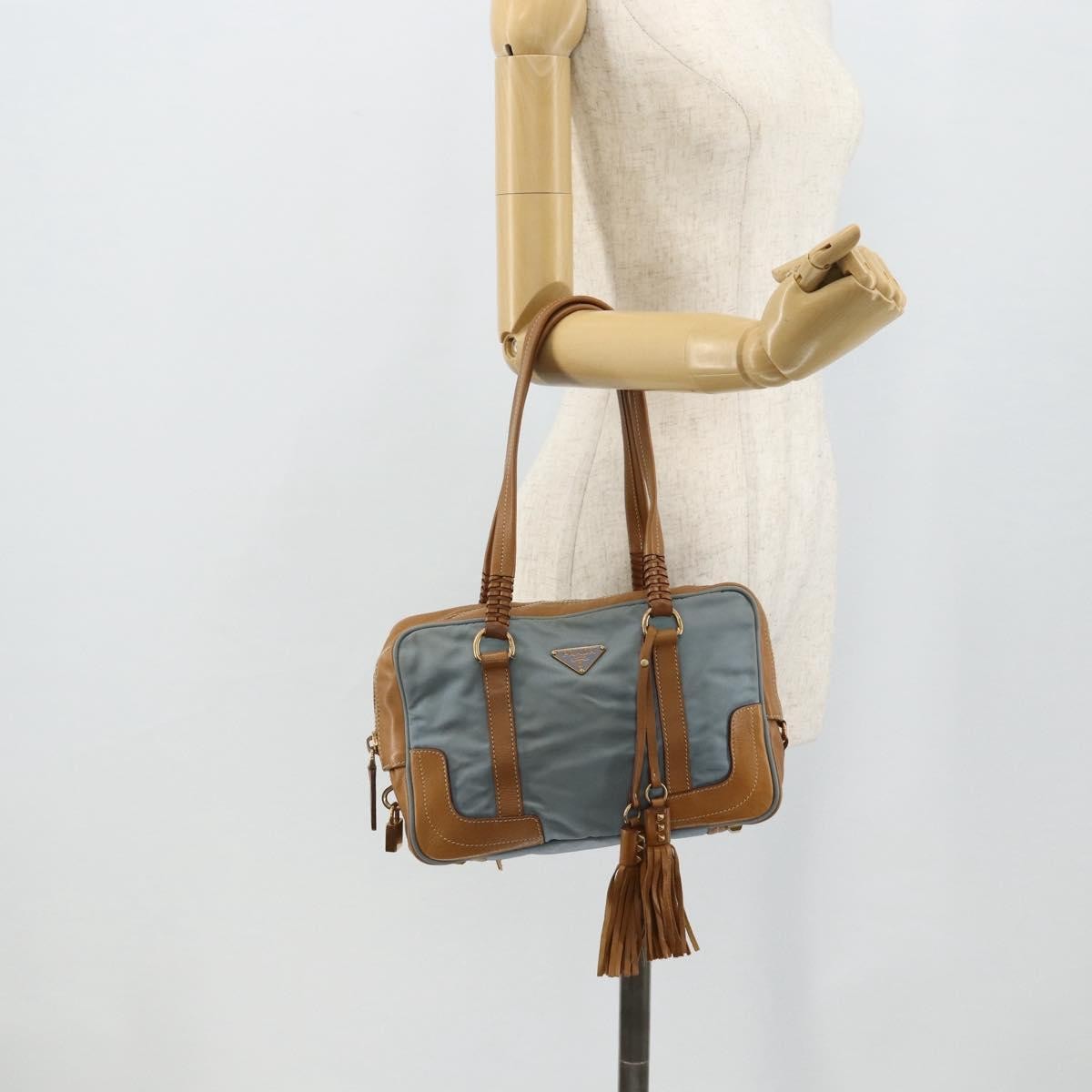 Prada PRADA Shoulder Bag Nylon Light Blue Gold Authentic 179021