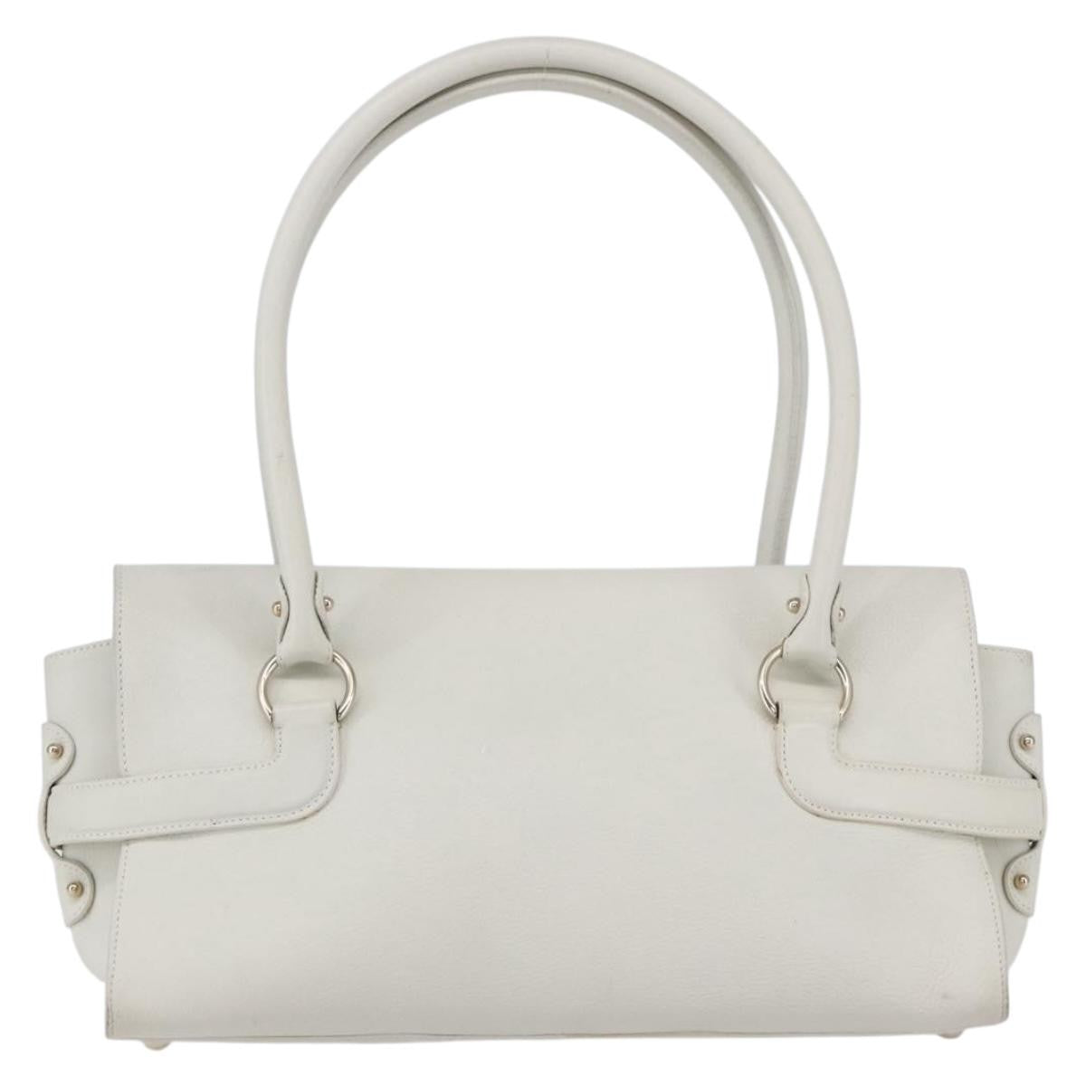 Salvatore Ferragamo Salvatore Ferragamo Gancini Shoulder Bag Leather White Gold Authentic 154689