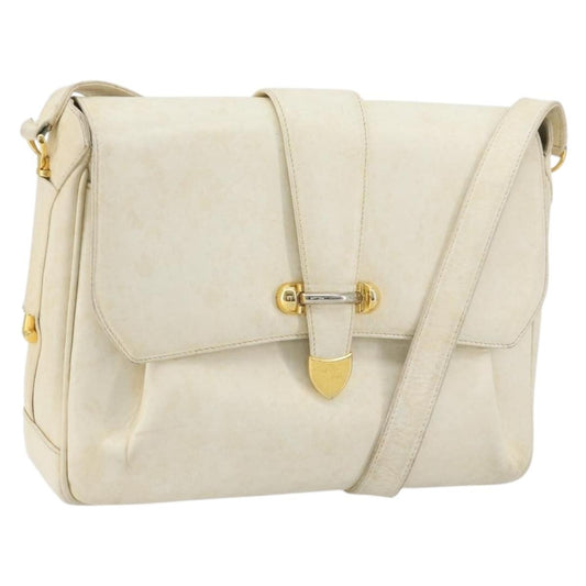 Gucci GUCCI Shoulder Bag Leather White Gold Authentic BAZ692