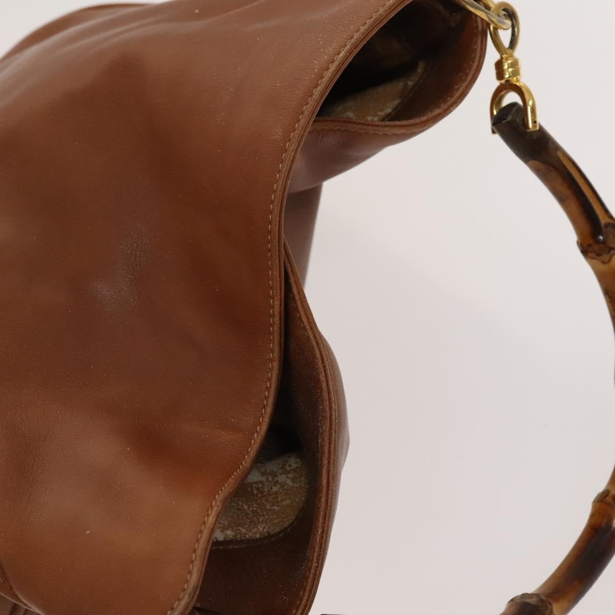 Gucci GUCCI Bamboo Hand Bag Leather 2way Brown Gold 001 3444 1638 Authentic th5971
