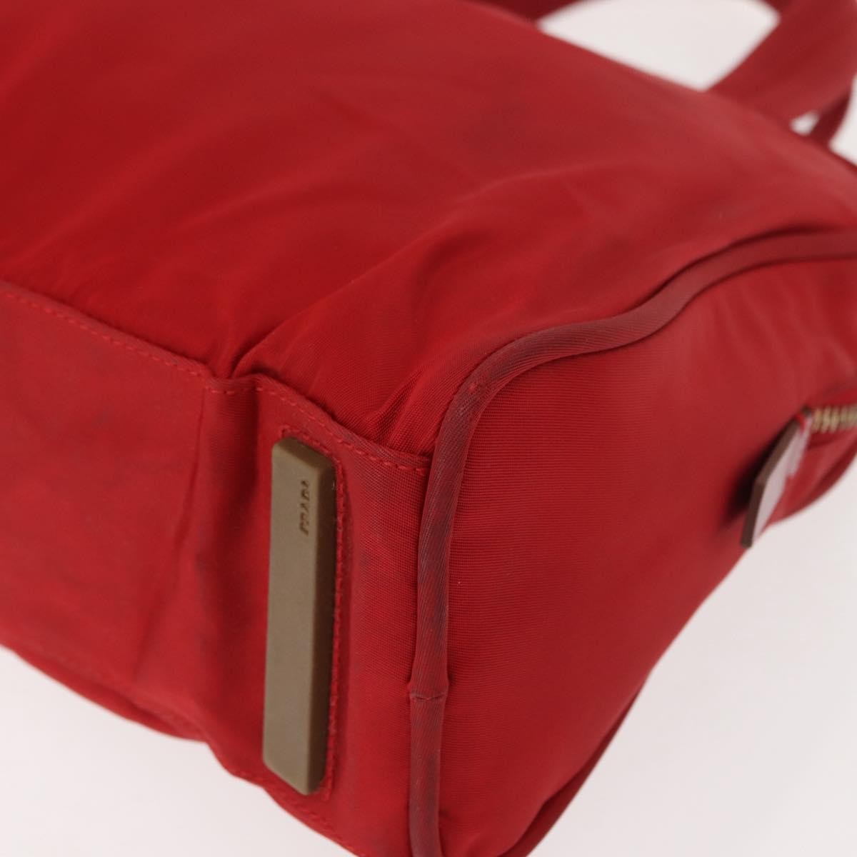 Prada PRADA Hand Bag Nylon Red Gold Authentic ki6141