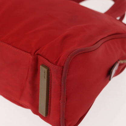 Prada PRADA Hand Bag Nylon Red Gold Authentic ki6141