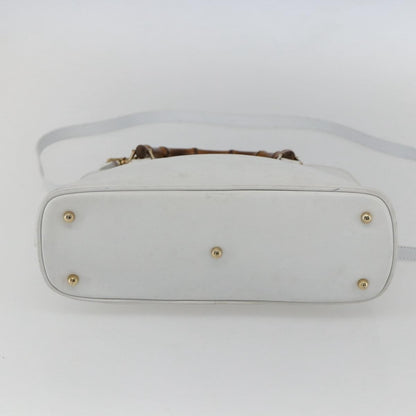Gucci GUCCI Bamboo Hand Bag Leather White Gold Authentic ki6188
