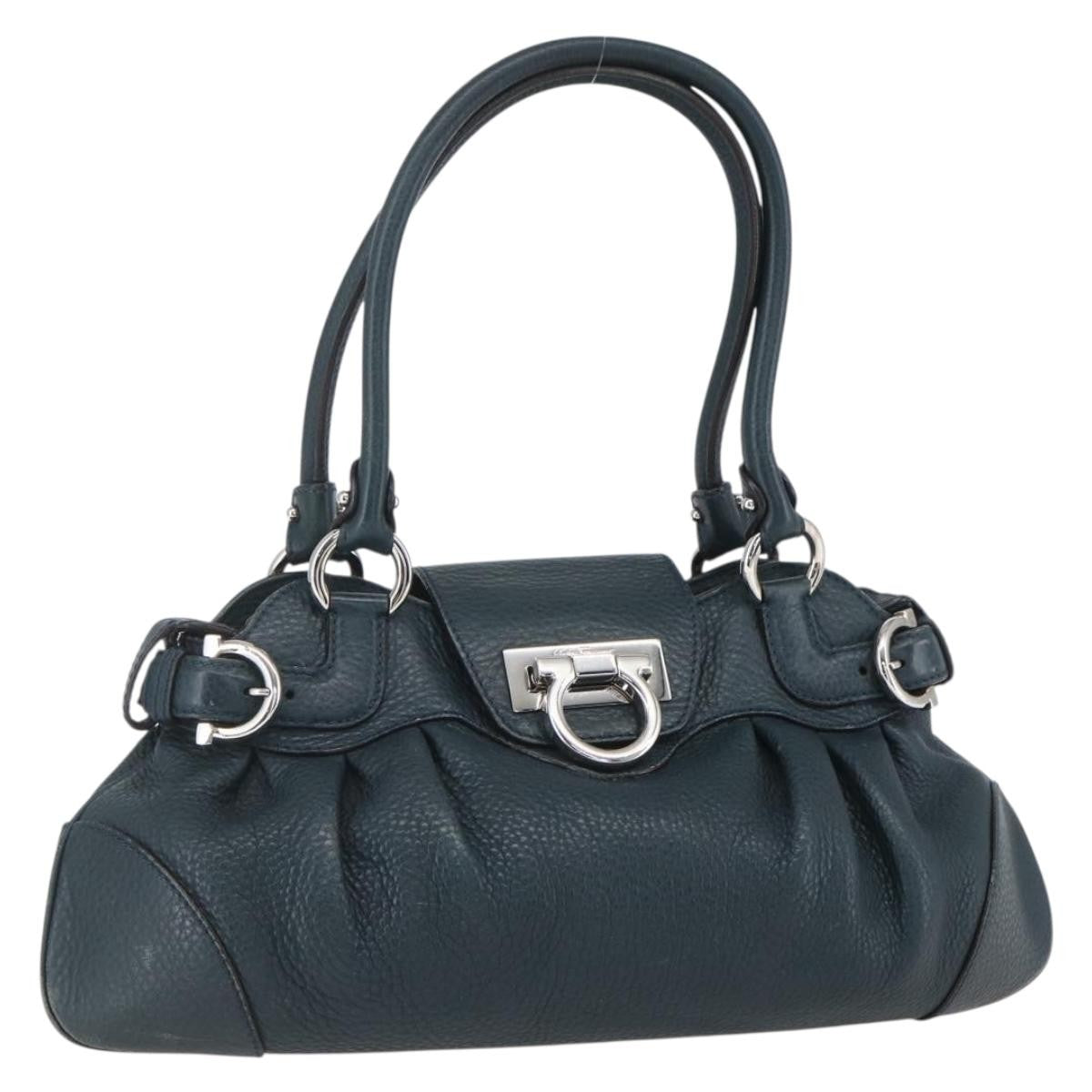 Salvatore Ferragamo Salvatore Ferragamo Gancini Hand Bag Leather Green Silver Authentic 157002