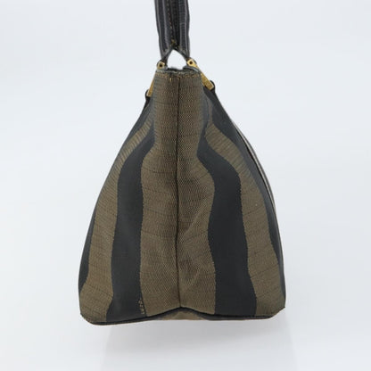 Fendi FENDI Pecan Canvas Hand Bag Black Brown Authentic 158368