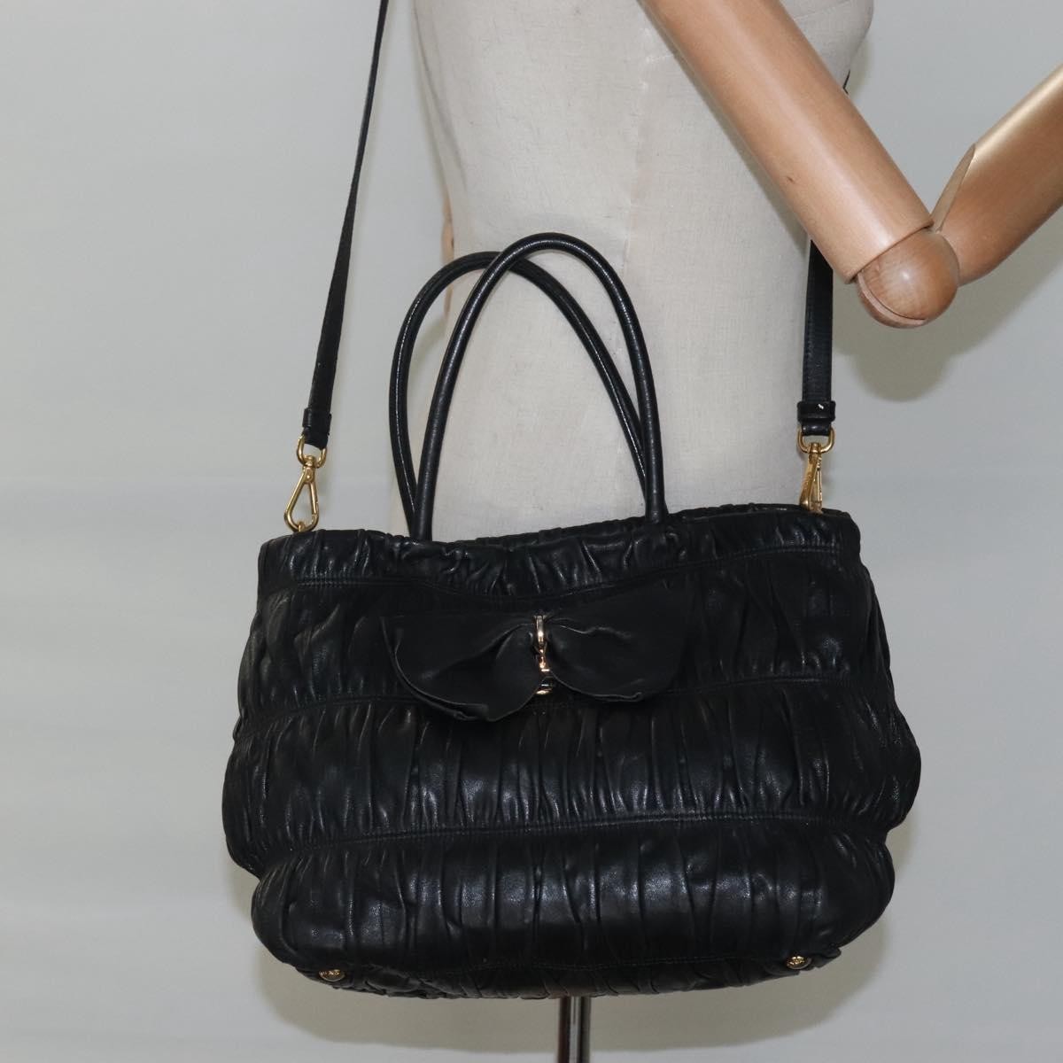 Prada PRADA Hand Bag Leather 2way Black Authentic hk2413