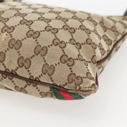 Gucci GUCCI GG Canvas Web Sherry Line Shoulder Bag Beige Gold 144388 Authentic hk3291