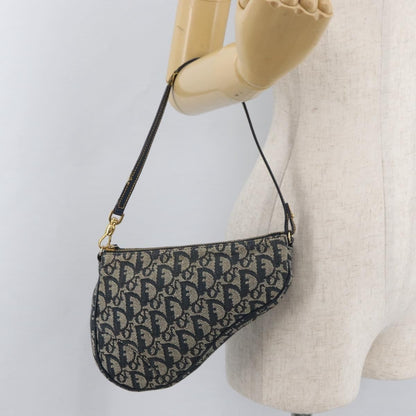 Dior Christian Dior Trotter Canvas Saddle Pouch Hand Bag Navy Gold Authentic bs35277