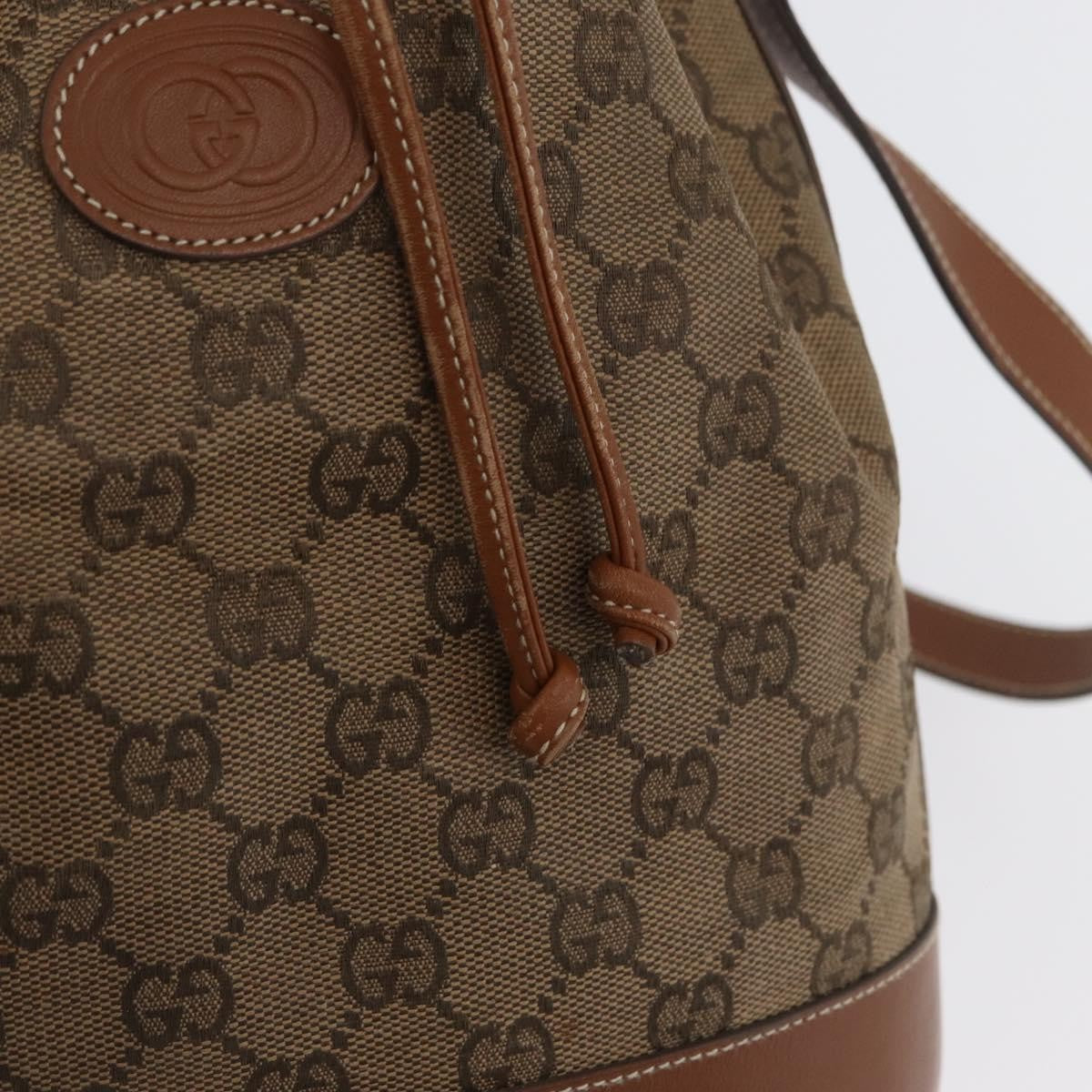 Gucci GUCCI GG Canvas Shoulder Bag Beige Gold Authentic BA10397