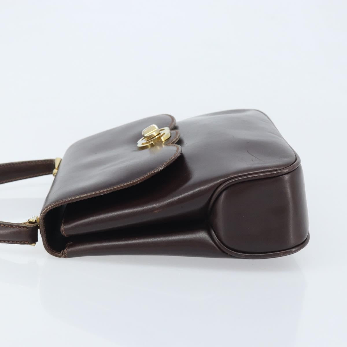 Gucci GUCCI Hand Bag Leather Brown Gold Authentic BAZ167