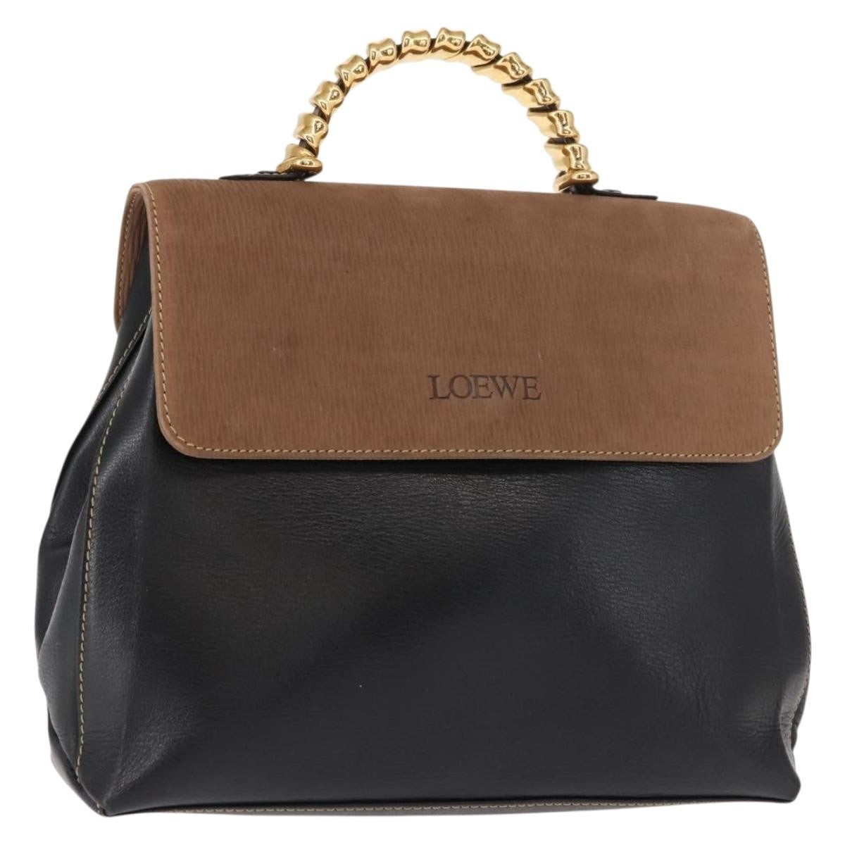 Loewe LOEWE Velazquez Hand Bag Leather Suede Brown Black gold Authentic 149533