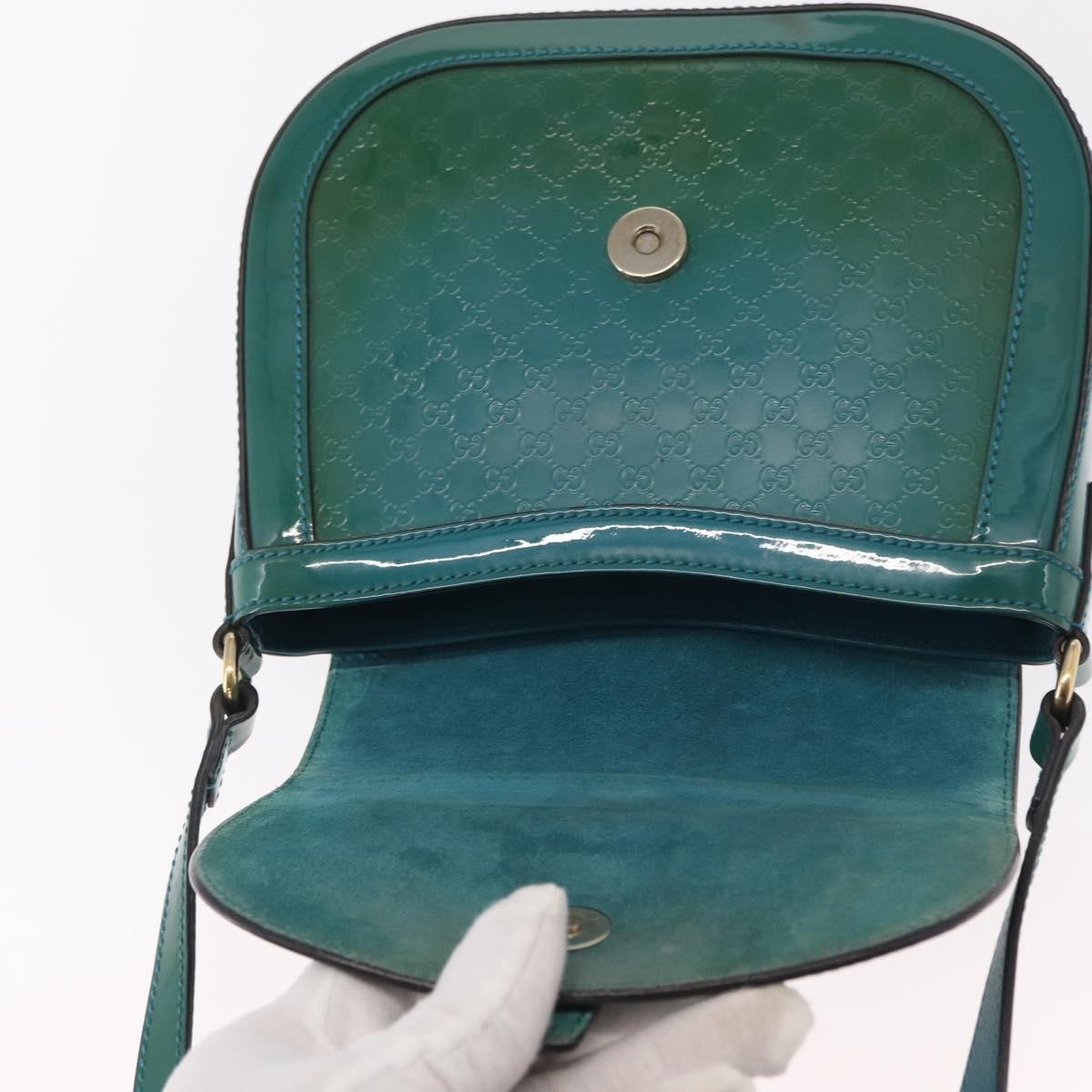 Gucci GUCCI Micro GG Canvas Shoulder Bag Enamel Outlet Turquoise Blue Gold Authentic ka641
