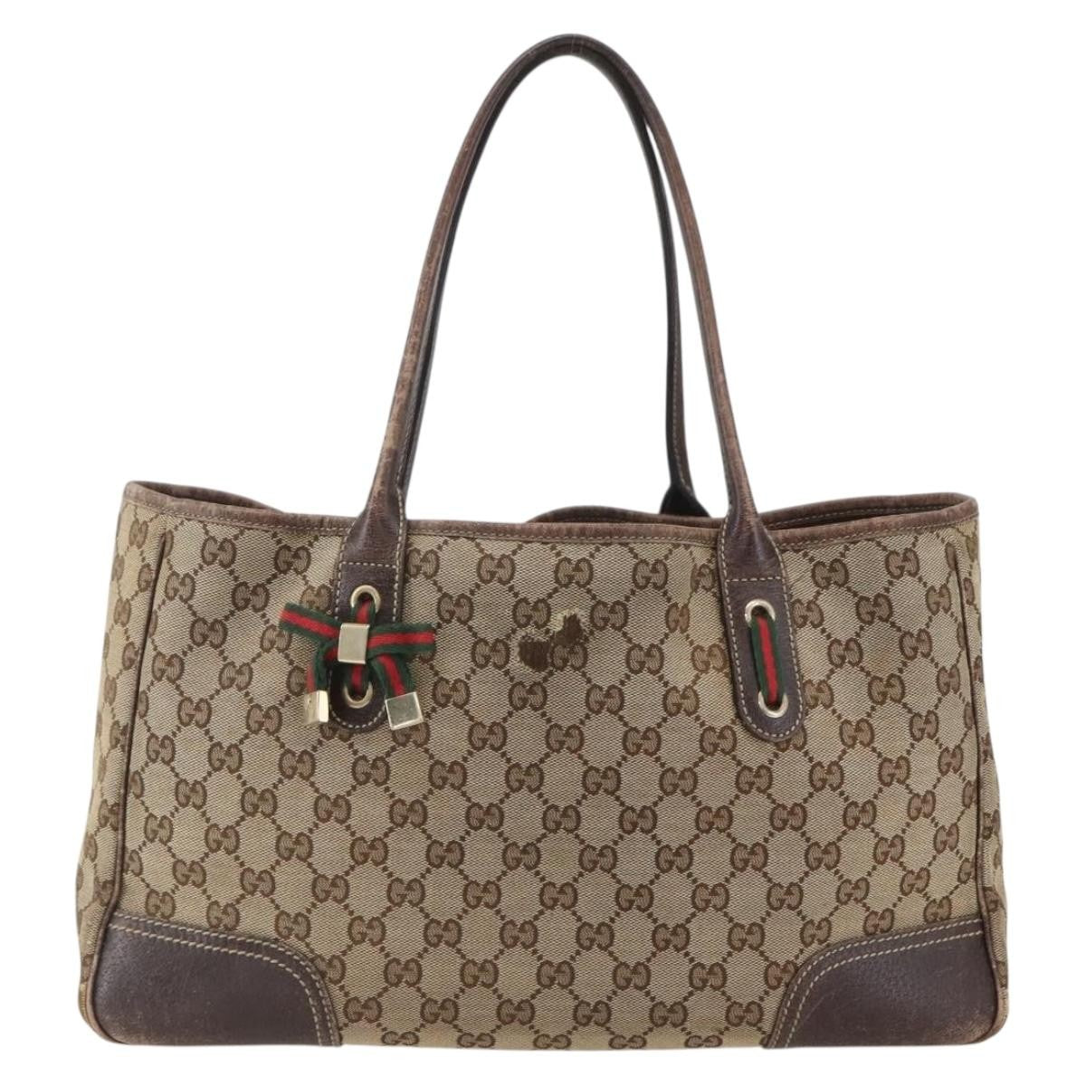 Gucci GUCCI GG Canvas Web Sherry Line Tote Bag Beige Red 163805 Authentic 160574