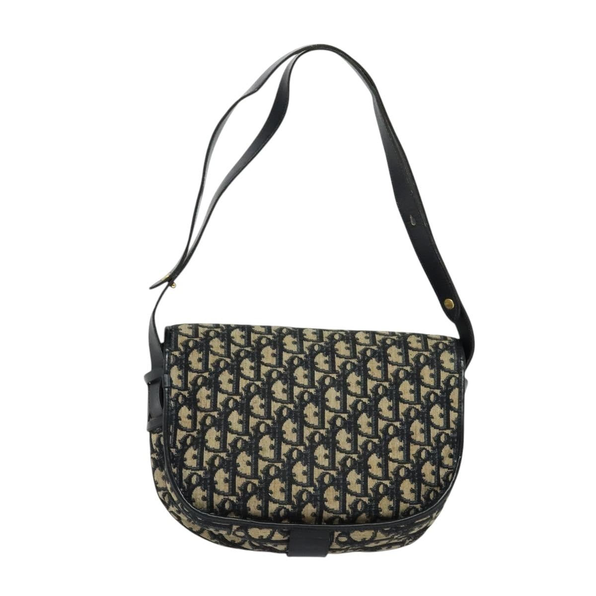 Dior Christian Dior Trotter Canvas Shoulder Bag Navy Gold Authentic BD2178