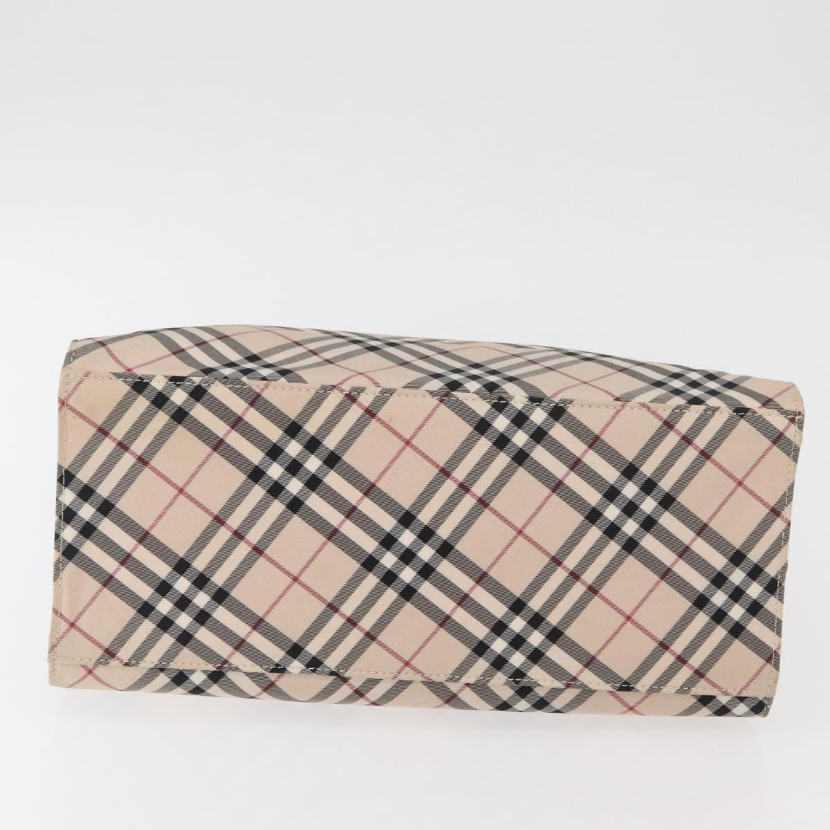 Burberry BURBERRY Nova Check Blue Label Hand Bag Nylon Beige Silver Authentic bs34396